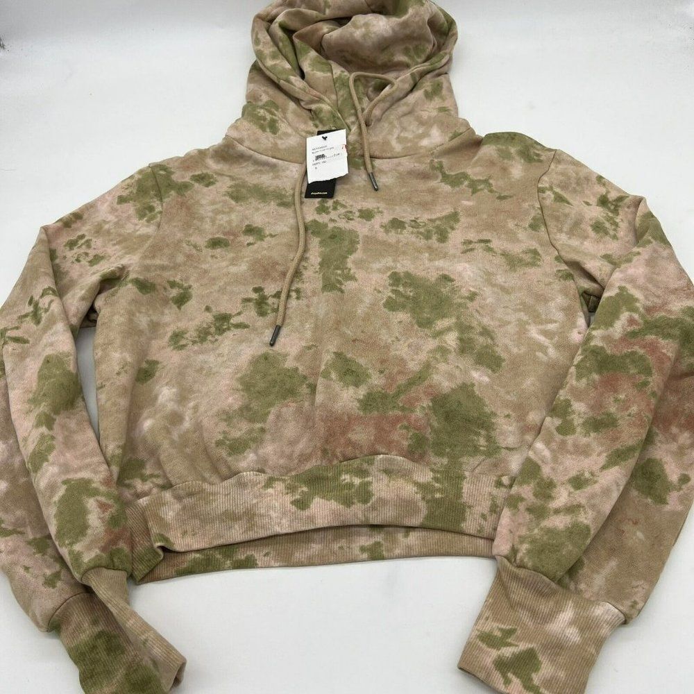 AFRM Women's Blush Olive Tie Dye Long Sleeve Cooley Hooded Sweatshirt S NWT